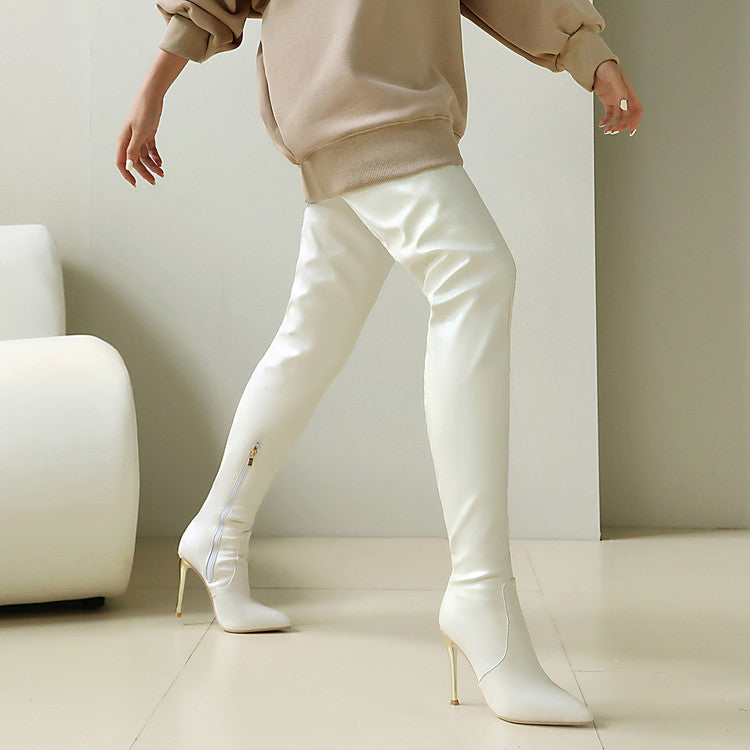 Botas Femininas Over the Knee com Bico Fino, Salto Stiletto e Efeito Modelador