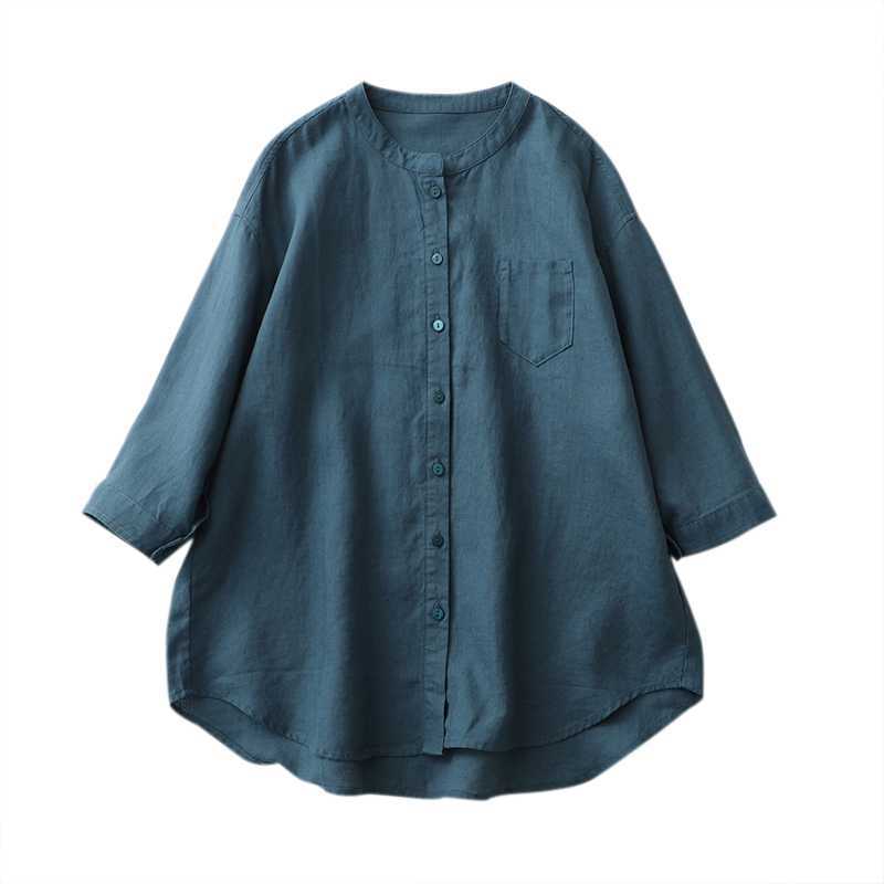 Camisa Feminina de Linho Branca com Gola Alta