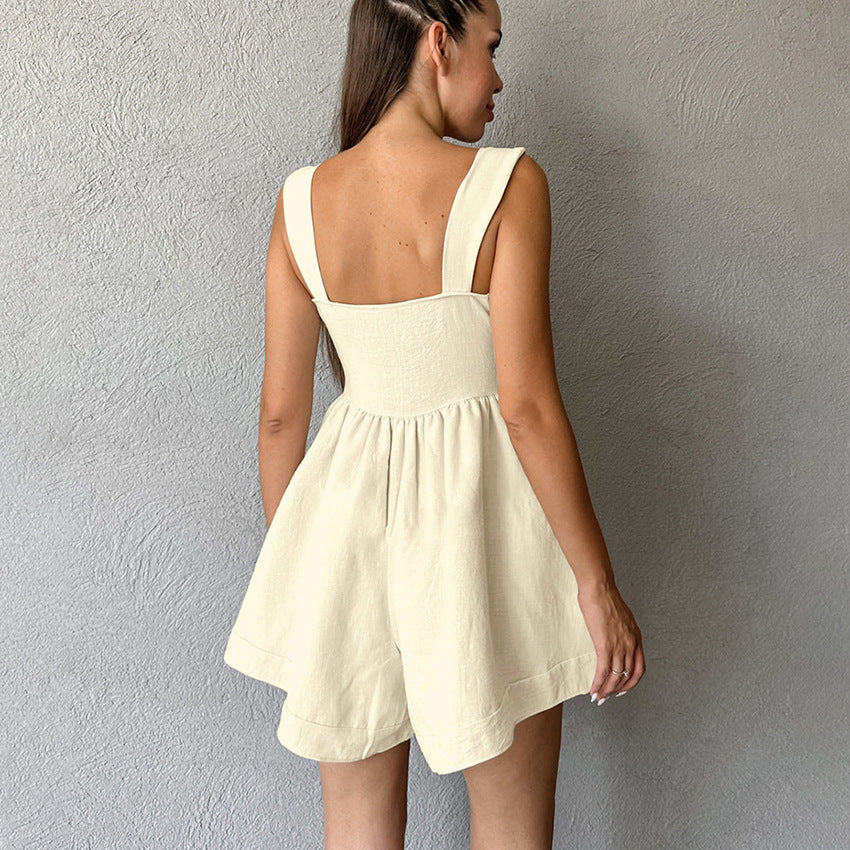 Macacão Feminino Caqui em Algodão e Linho, Pantalona