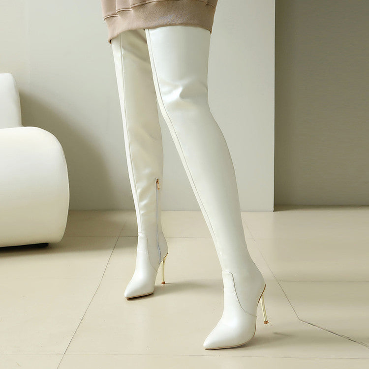 Botas Femininas Over the Knee com Bico Fino, Salto Stiletto e Efeito Modelador