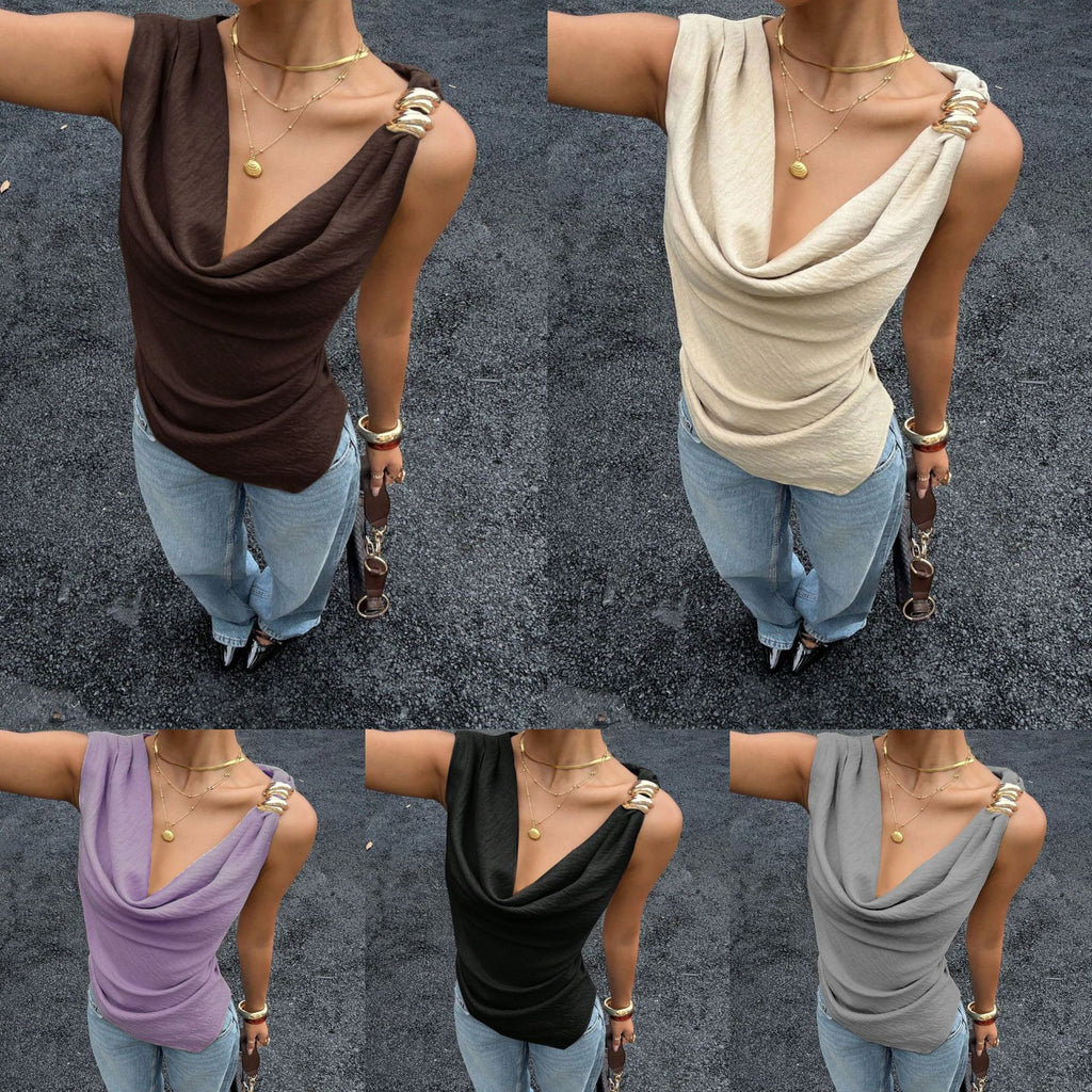 Colete Feminino com Detalhes Metálicos  Camisa Sem Manga