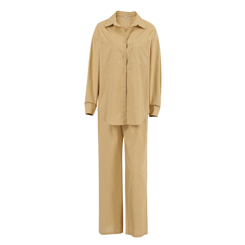 Conjunto Feminino Casual Khaki em Algodão e Linho