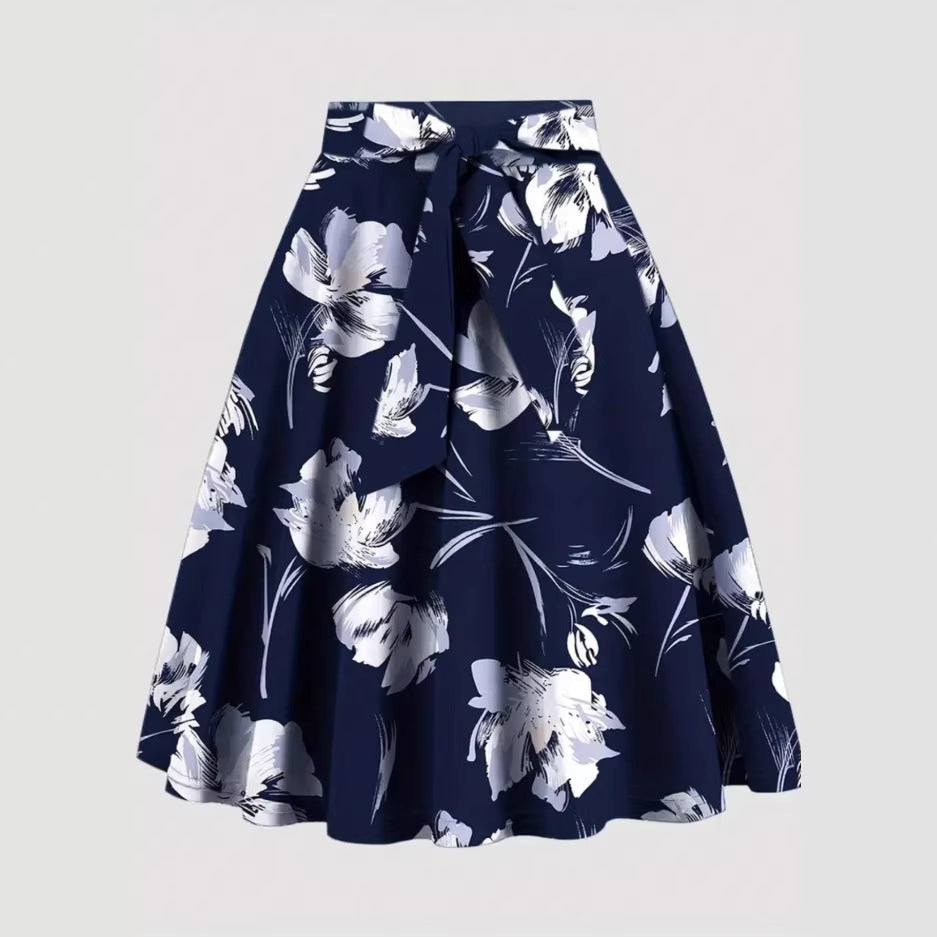 saia midi preta floral