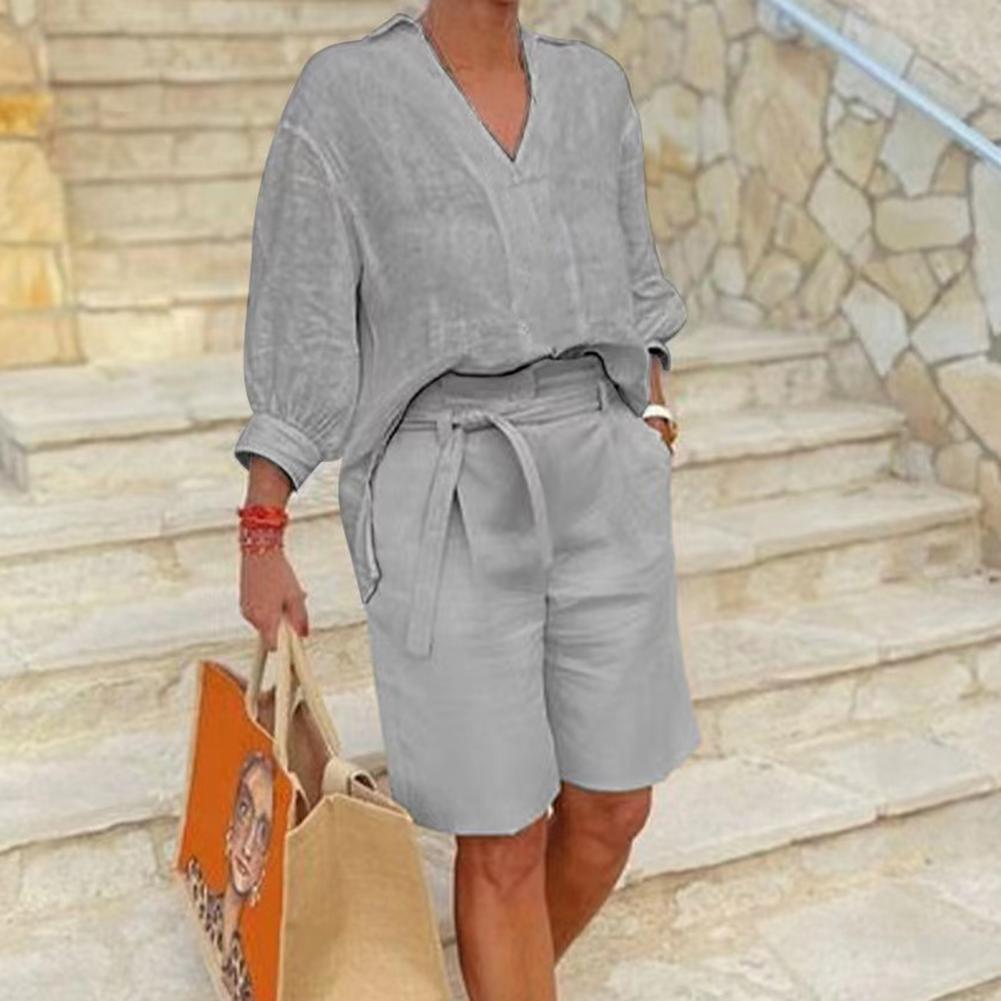 Conjunto Feminino Casual em Algodão e Linho