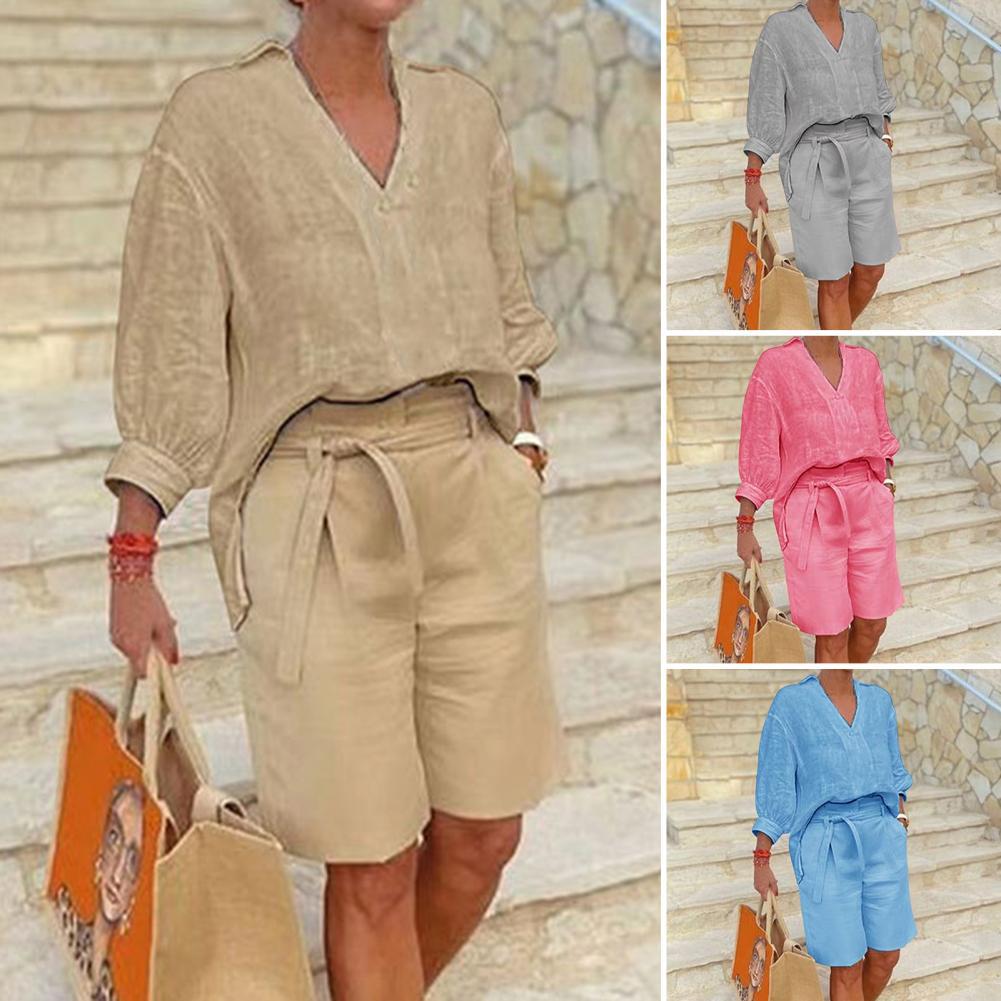 Conjunto Feminino Casual em Algodão e Linho