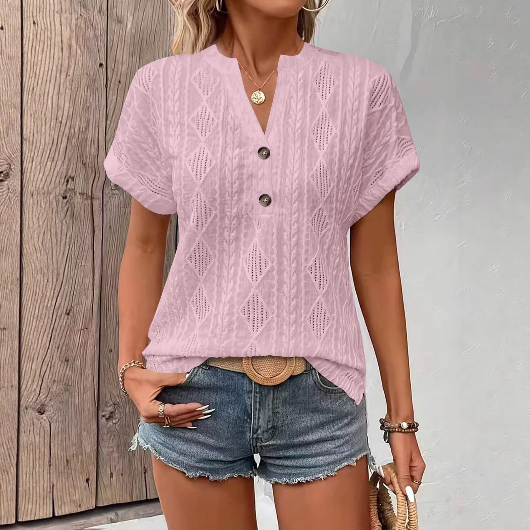 camiseta feminina decote V casual
