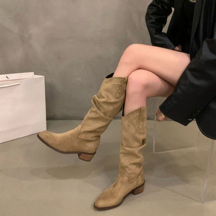 Botas Femininas Estilo Retrô com Bico Fino, Salto Grosso Alto, Minimalistas e Versáteis