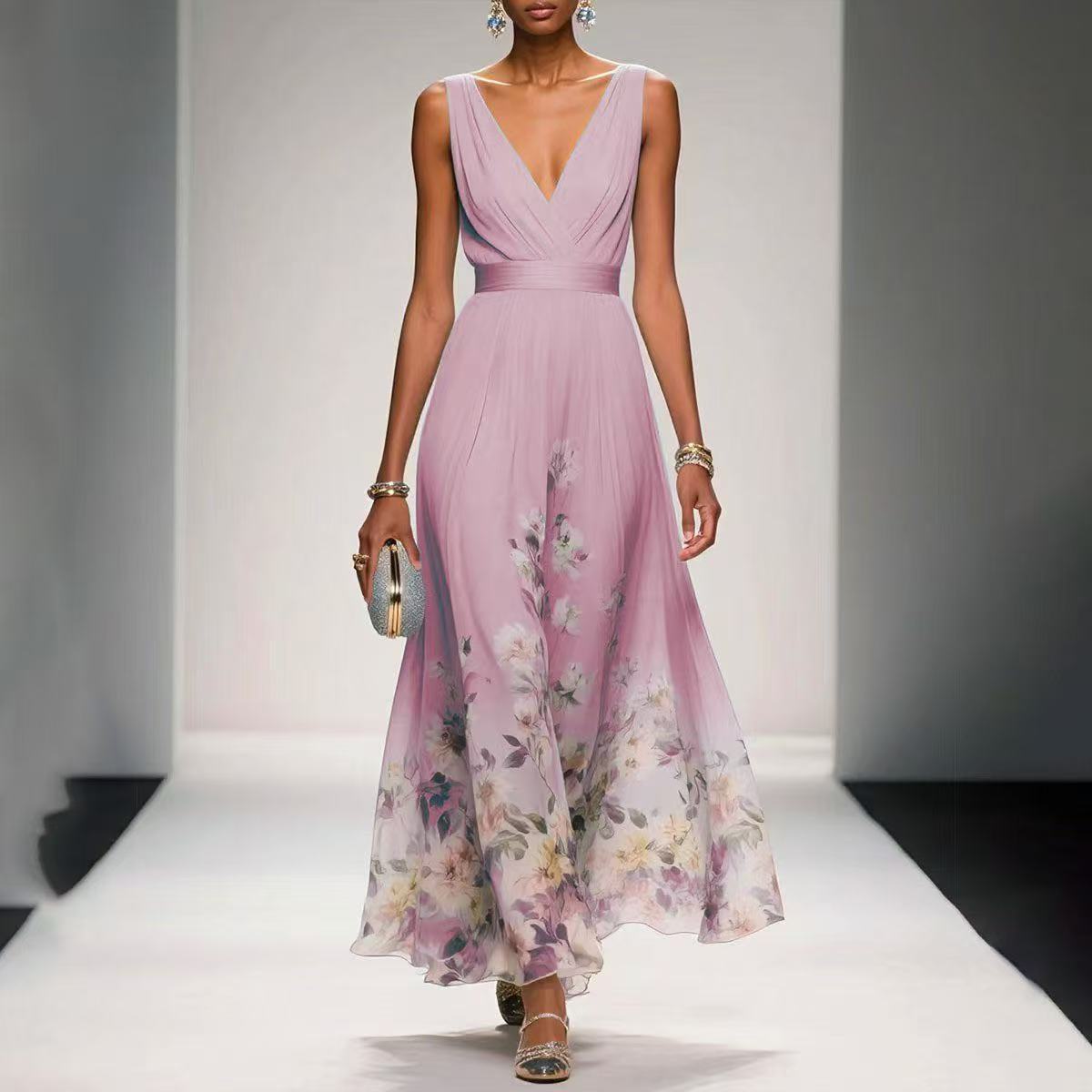 Vestido de Festa Elegante com Decote V e Detalhe Transpassado