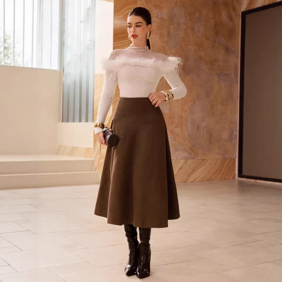 saia elegante feminina camurça sintética