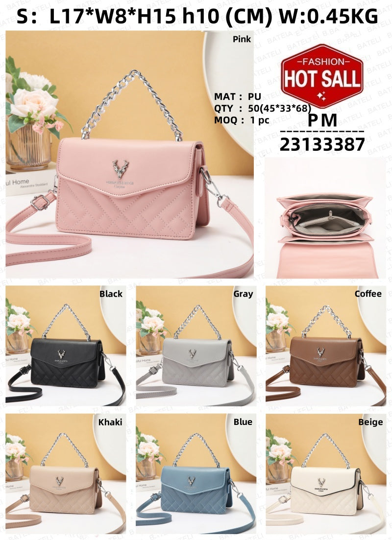 Mini Bolsa Matelassê em Blush Suave – Estilo Retrô Casual, Impermeável, Minimalista, Ombro Único com Alça Larga, Forro em Poliéster PU e Correntes Grossas Estilosas