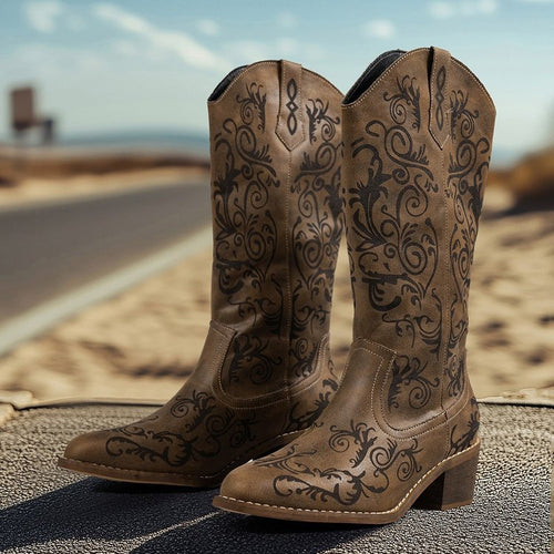 Autumn Pointed Toe Embroidered Knight Boots