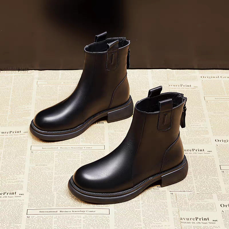 Bota Ankle Feminina com Forro de Lã, Salto Baixo e Zíper