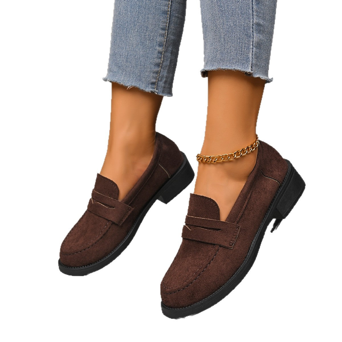 Sapatos Baixos Femininos em Camurça Vintage, Estilo Britânico