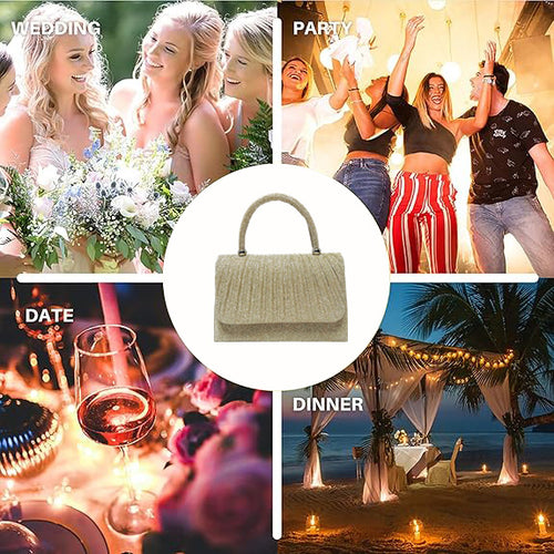 Bolsa Dourada Festival com Textura Amassada Clutch Elegante Essencial para Festas, Bolsa de Ombro para Banquete e Noite