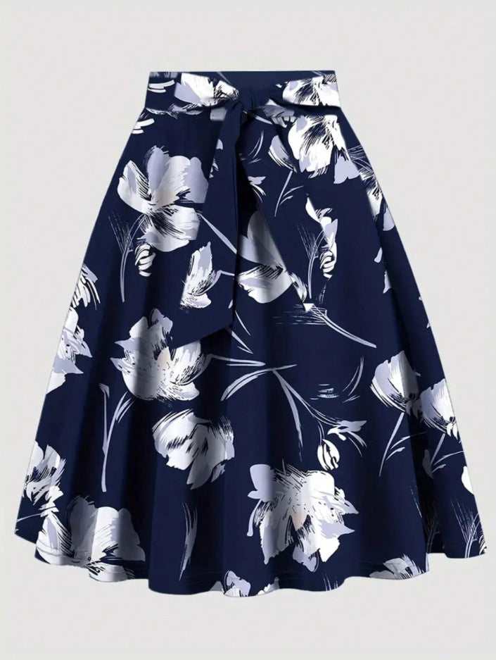 saia midi preta floral