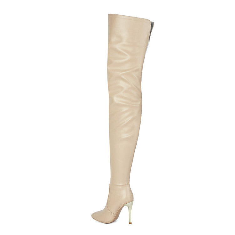 Botas Femininas Over the Knee com Bico Fino, Salto Stiletto e Efeito Modelador