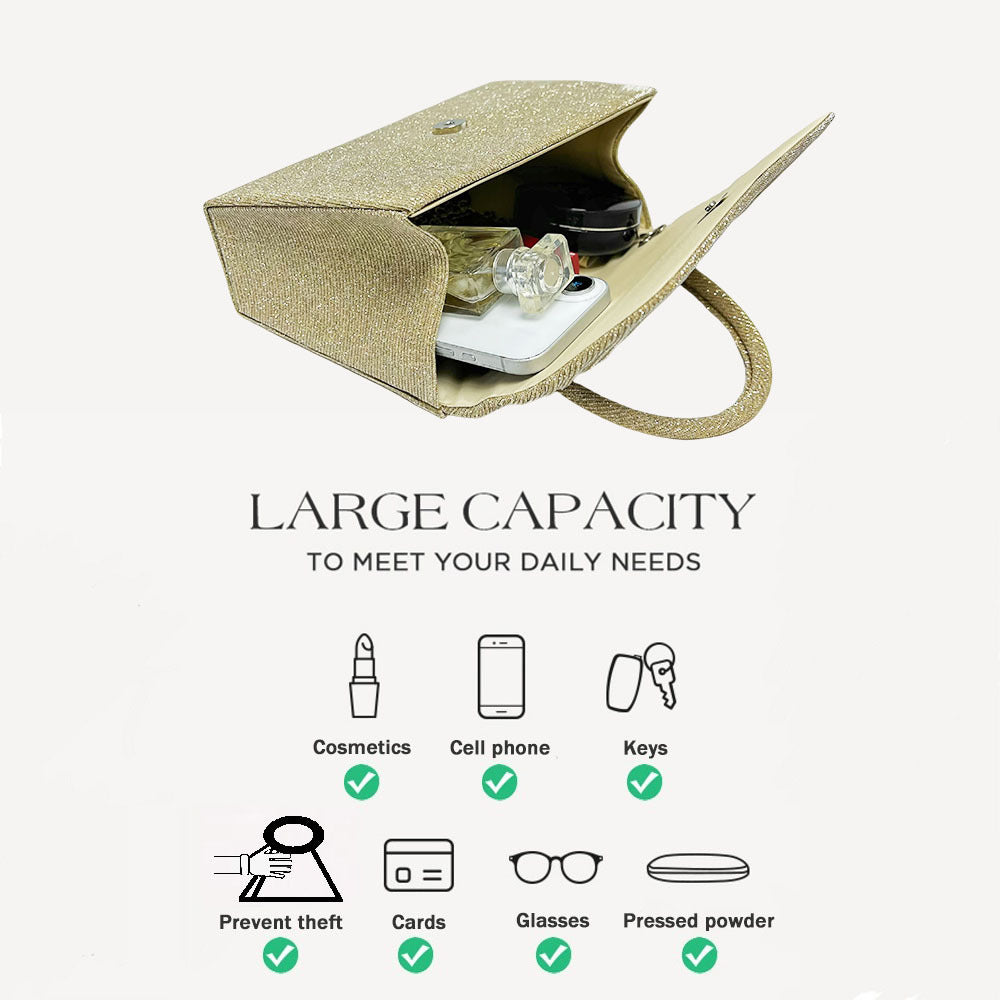 Bolsa Dourada Festival com Textura Amassada Clutch Elegante Essencial para Festas, Bolsa de Ombro para Banquete e Noite