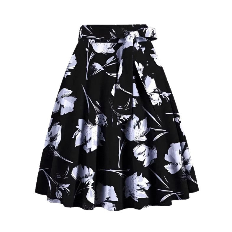 saia midi preta floral