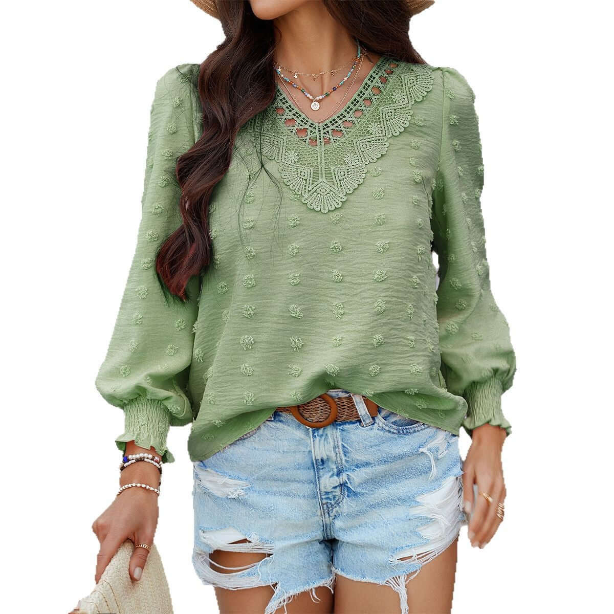 Camisa de Manga Longa Casual Estilo Resort, Jacquard Bordado e Cor Sólida