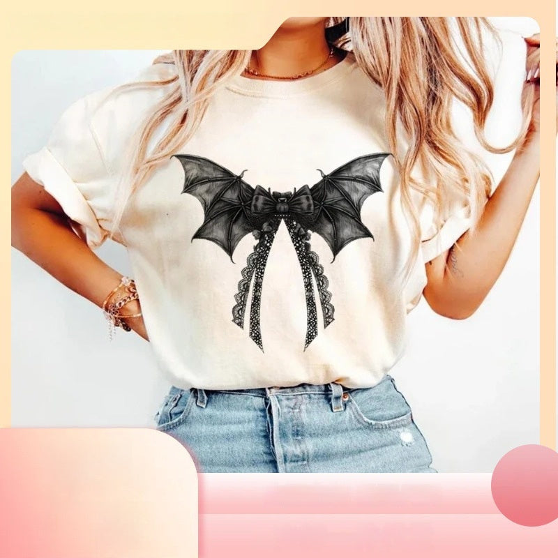 Camiseta Feminina Branca Halloween com Estampa Fofa Streetwear
