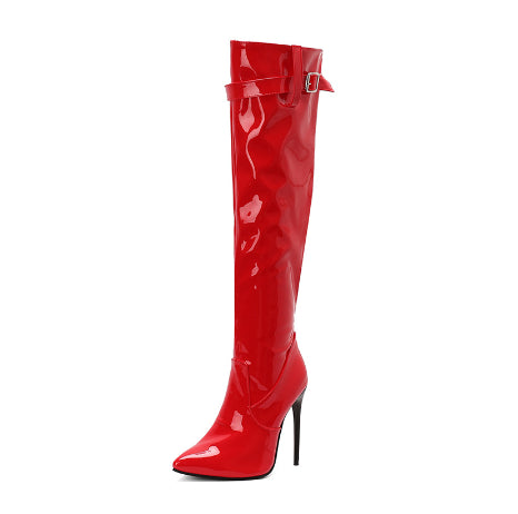 Botas Femininas de Salto Alto, Bico Fino, Acima do Joelho