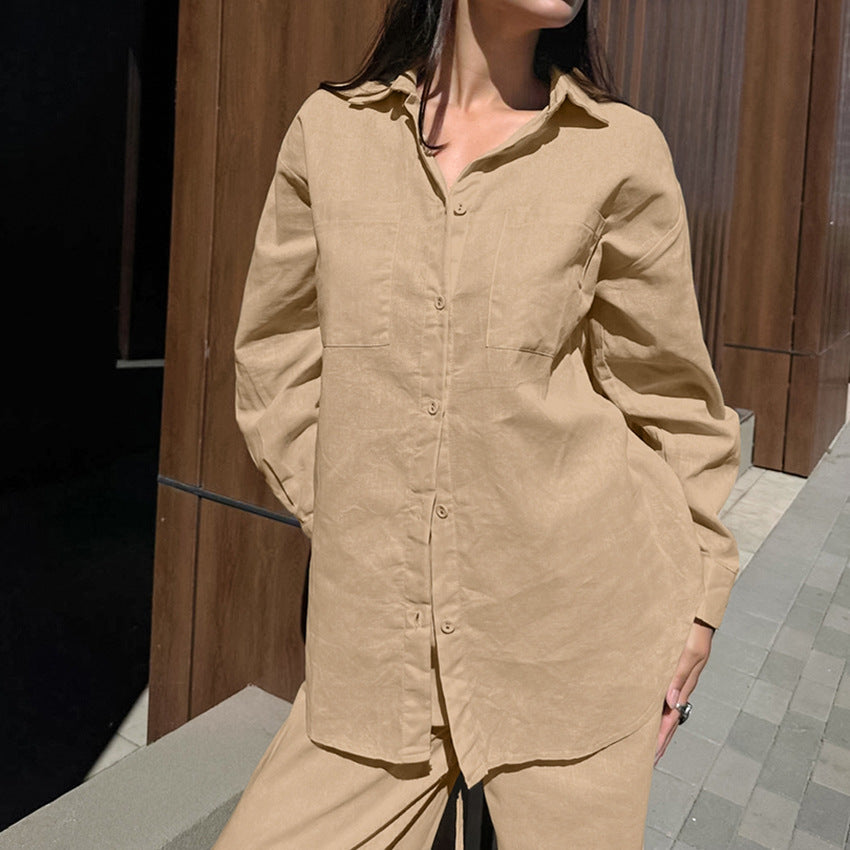 Conjunto Feminino Casual Khaki em Algodão e Linho