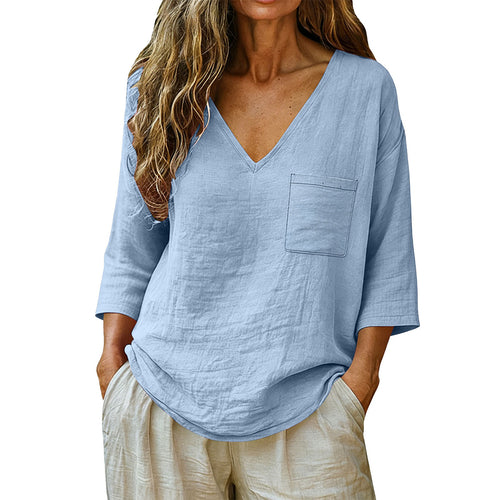 blusa casual de algodão e linho