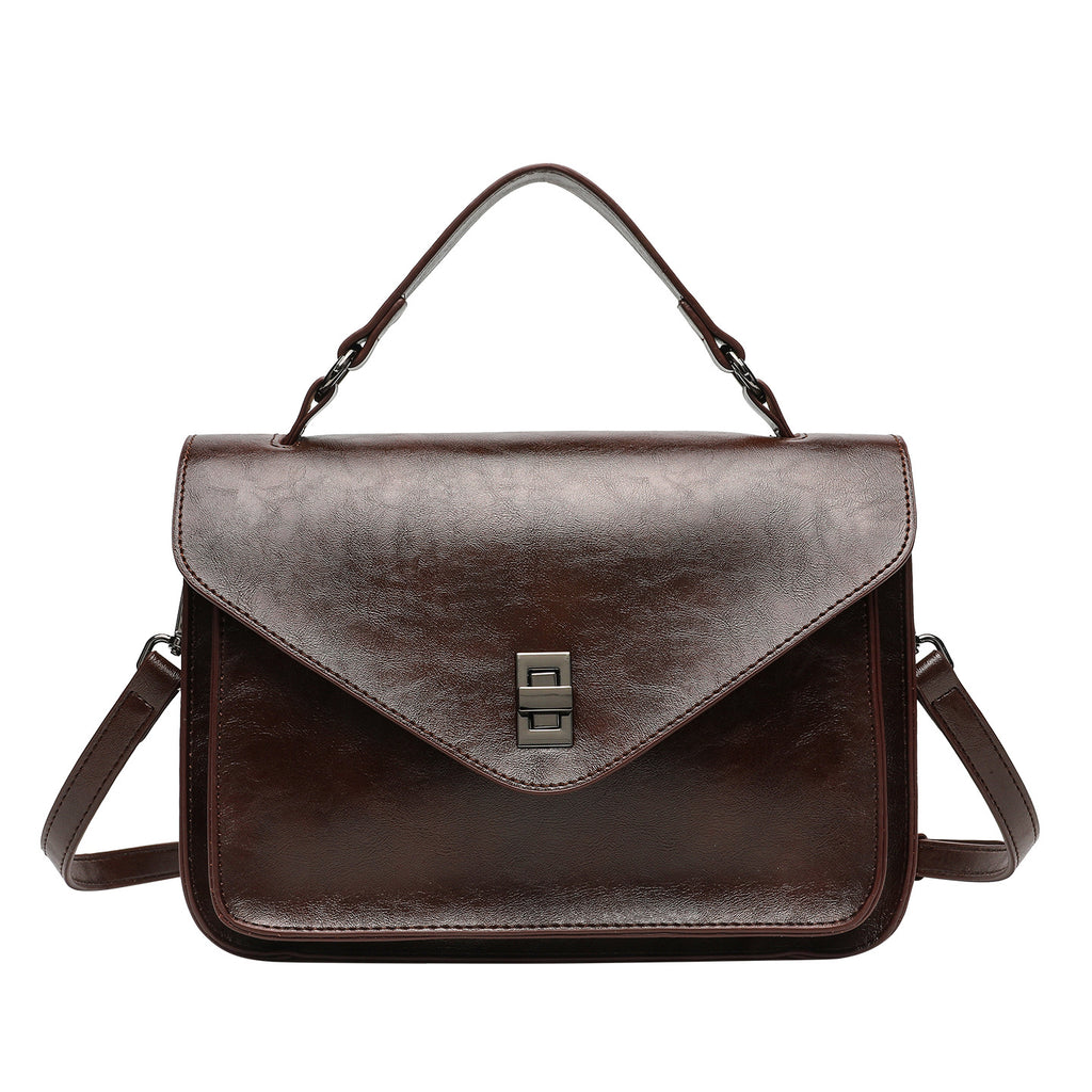 Bolsa Feminina em Couro Encerado, Estilo Vintage, Minimalista, Fashion e Elegante