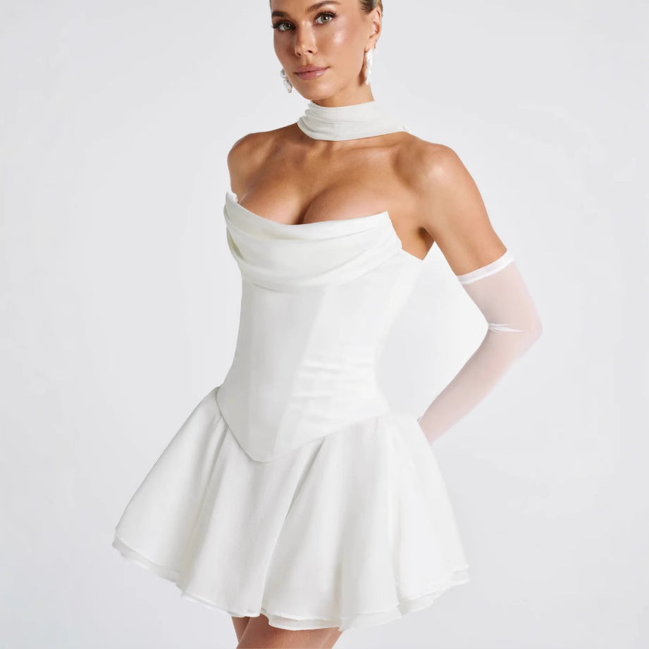 Vestido Tubinho Francês de Cor Sólida com Mangas