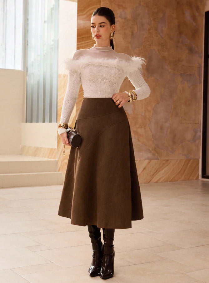 saia elegante feminina camurça sintética