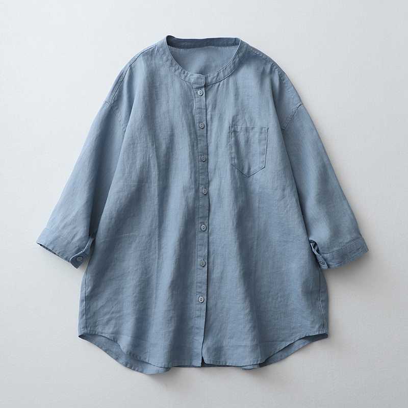 Camisa Feminina de Linho Branca com Gola Alta