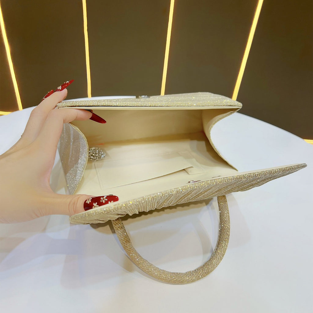 Bolsa Dourada Festival com Textura Amassada Clutch Elegante Essencial para Festas, Bolsa de Ombro para Banquete e Noite