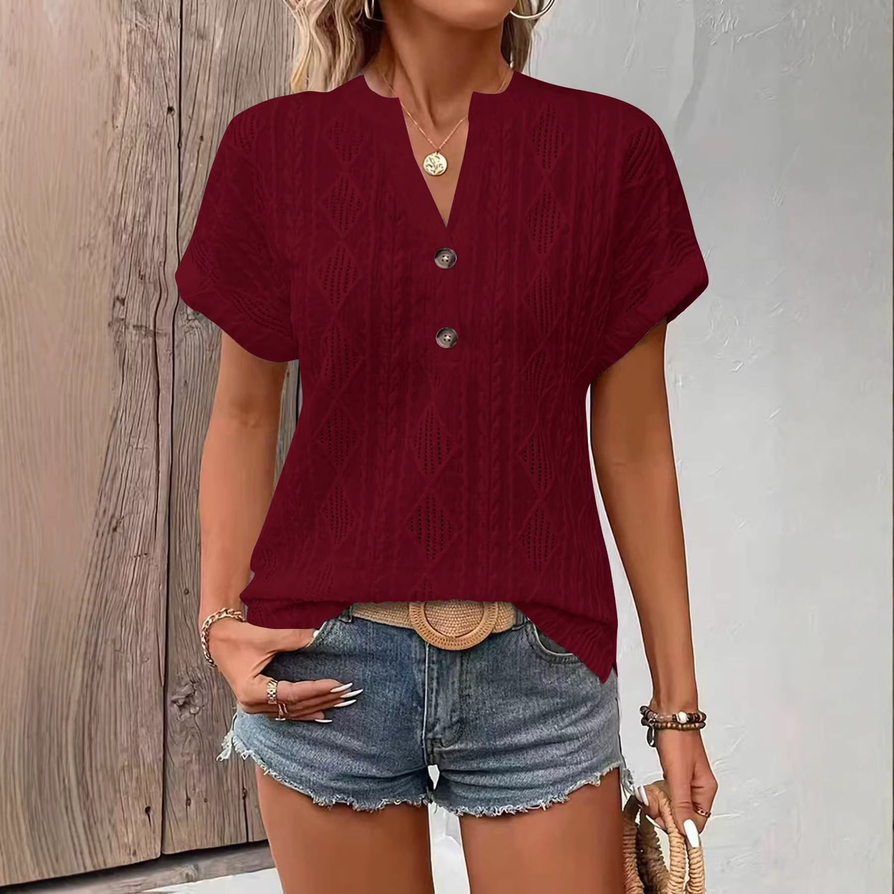 camiseta feminina decote V casual