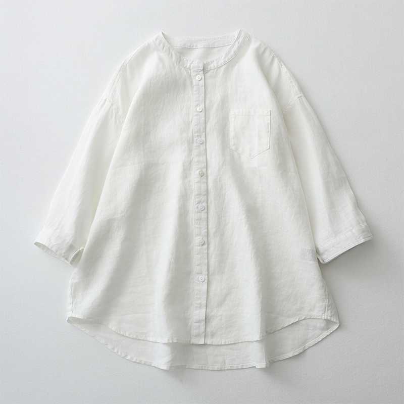 Camisa Feminina de Linho Branca com Gola Alta