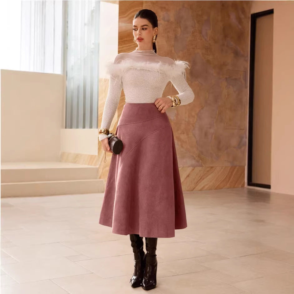 saia elegante feminina camurça sintética