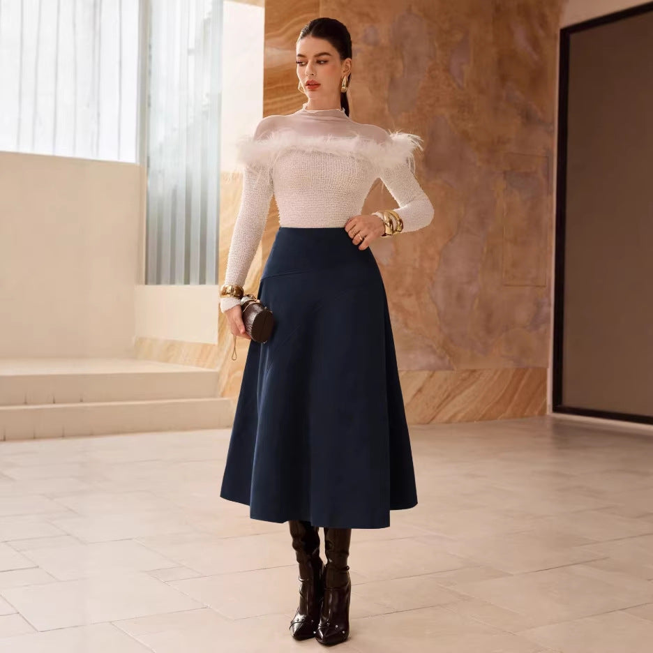 saia elegante feminina camurça sintética