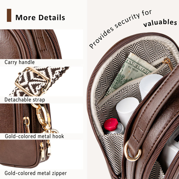 Bolsa Pequena Transversal Feminina com Alça e Alça Ajustável, Porta Celular com 2 Bolsos com Zíper Cor Café