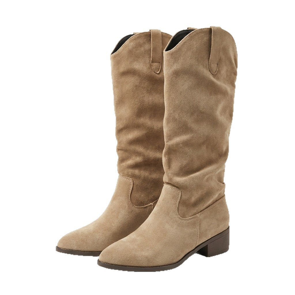 Botas Femininas Estilo Retrô com Bico Fino, Salto Grosso Alto, Minimalistas e Versáteis