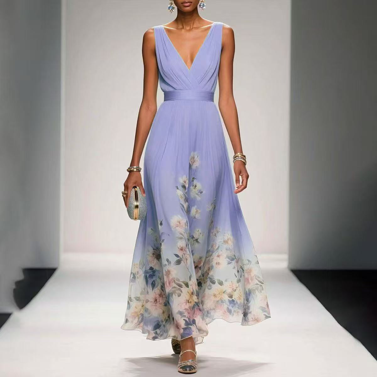 Vestido de Festa Elegante com Decote V e Detalhe Transpassado