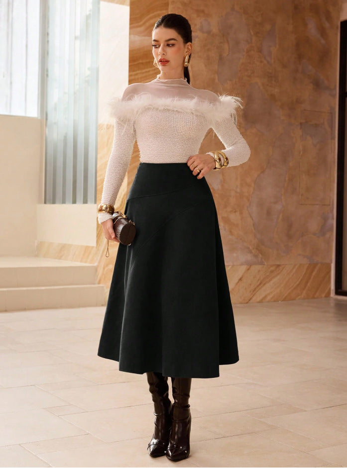 saia elegante feminina camurça sintética