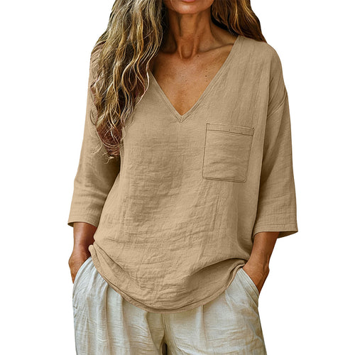 blusa casual de algodão e linho
