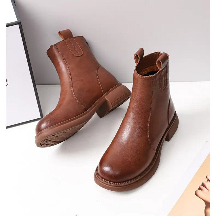 Bota Ankle Feminina com Forro de Lã, Salto Baixo e Zíper