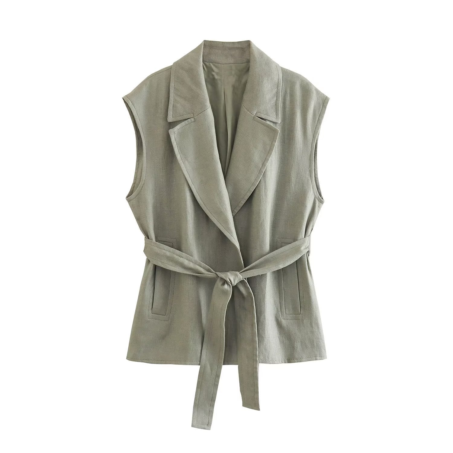 Conjunto Feminino de Linho com Colete e Cinto