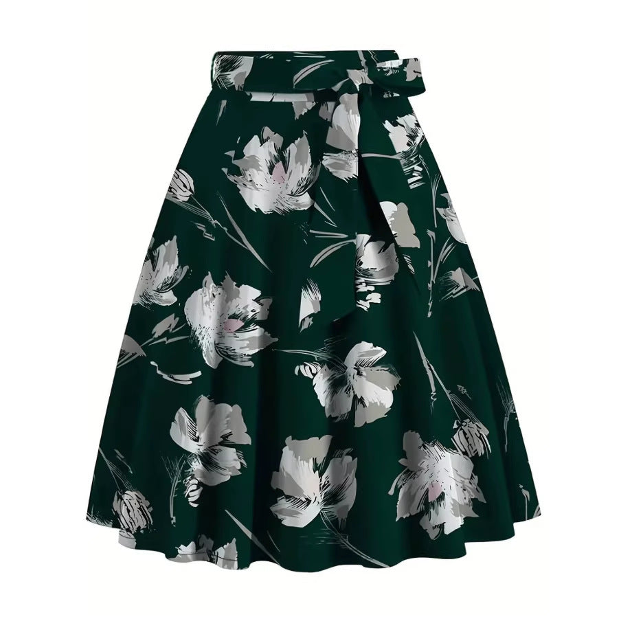 saia midi preta floral