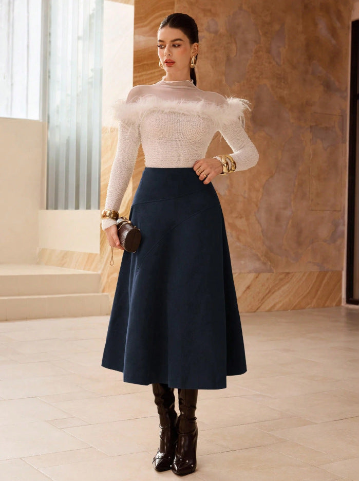 saia elegante feminina camurça sintética