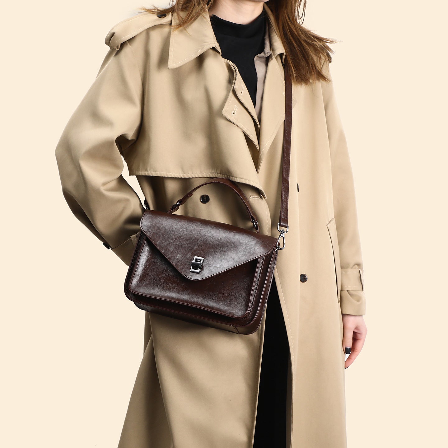 Bolsa Feminina em Couro Encerado, Estilo Vintage, Minimalista, Fashion e Elegante