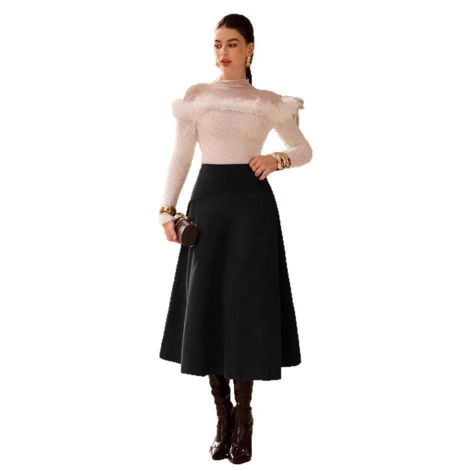 saia elegante feminina camurça sintética