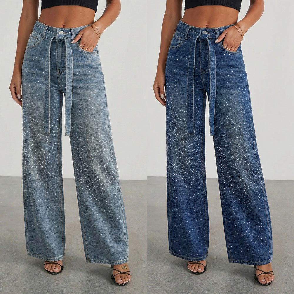 Jeans Feminino Solto, Cintura Alta e Pernas Largas