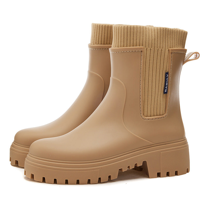 Botas de Chuva Femininas com Cintura Elástica, Cano Médio a Baixo