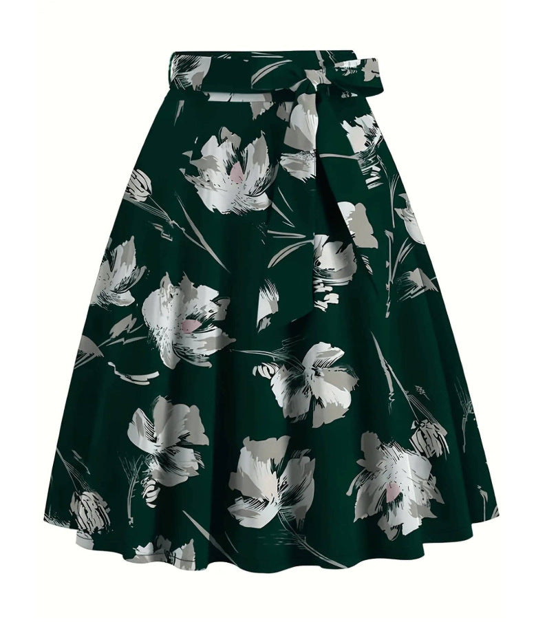 saia midi preta floral